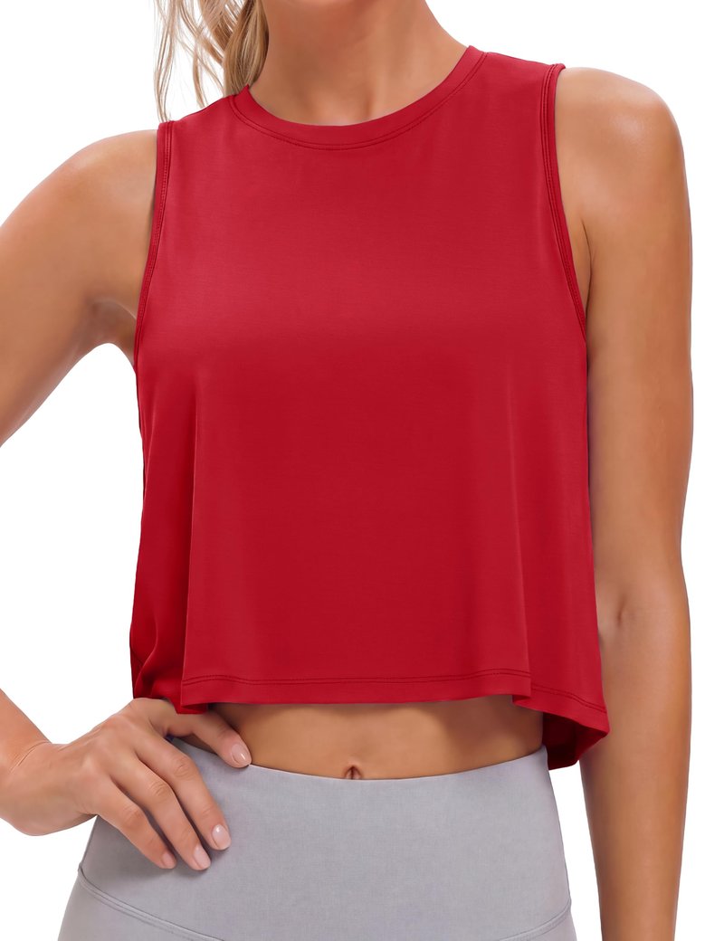 MAGCOMSEN Red Tanks for Women Workout Gym Shirts Sleeveless Loose Fit Muscle Quick Dry Running Travel Pilates Work S