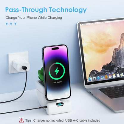 Mini Portable Charger USB C Power Bank,Upgraded 5000mAh PD Fast Charging Battery Pack Built-in USB-C Connector,LCD Display,Compatible with iPhone16,16 Plus,16Pro/Max/15,iPad Pro/Air,Android Phone etc