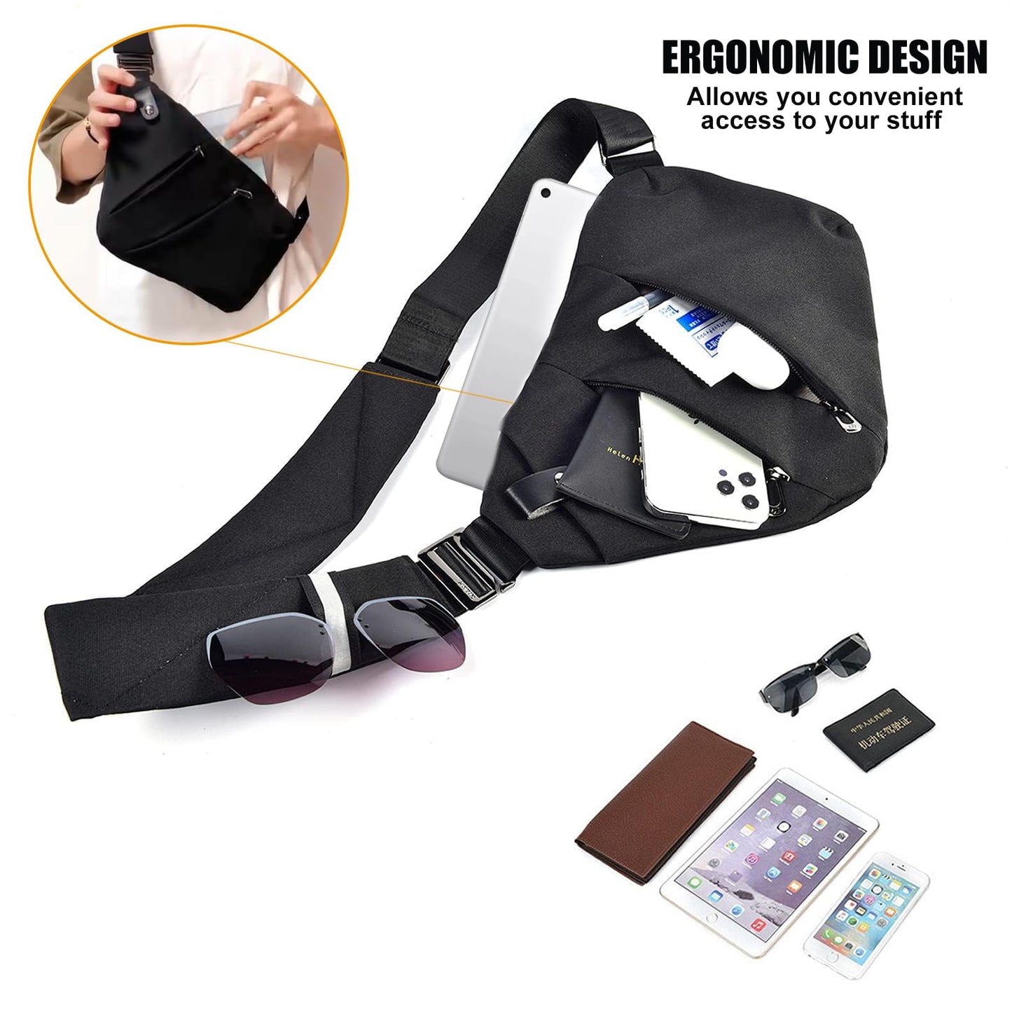 Fibrdoo Anti Theft Crossbody Bag for Women Men, Travel Purse Anti Theft Crossbody Sling Bag Shoulder Bag for Casual