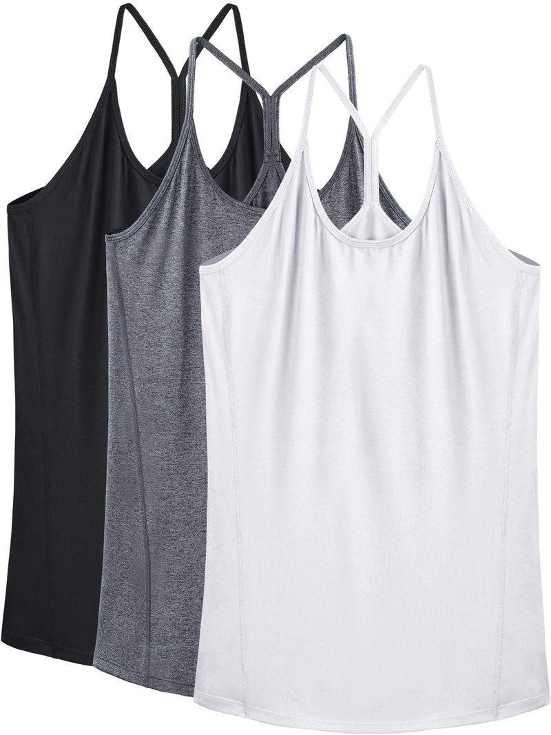 NELEUS Women's Running Tank Tops Racerback Athletic Workout Yoga Shirts,3 Pack,Black/Grey/White,US XL,EU 2XL