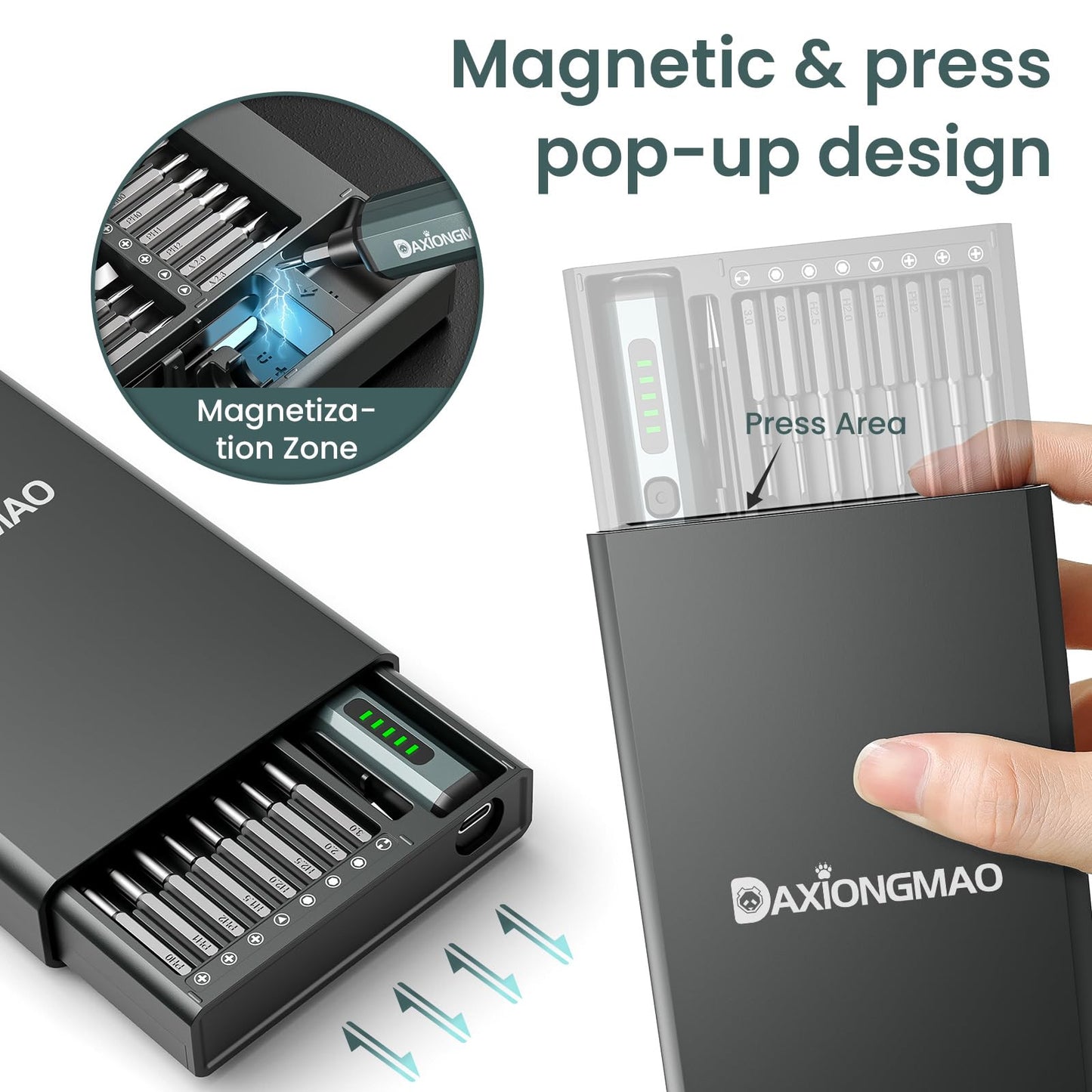 70-in-1 Cordless Electric Screwdriver Set with 64 S2 Steel Bits: 3.7V USB-C Rechargeable, 5 Torque Settings & 4 LED Lights, Mini Repair Kit for PC, RC Electronics, Phones, Laptops, Glasses, Clocks