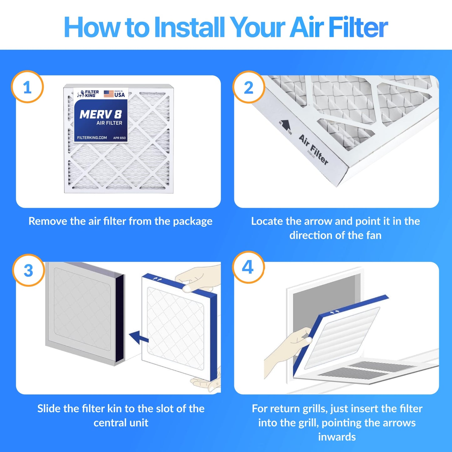 Filter King 10x18x1 Air Filter (MERV 8) (6-Pack) Dust & Allergy Control AC Furnace Filters, MADE IN USA, HVAC, Pleated, Electrostatic (Actual Size: 10 x 18 x .75)