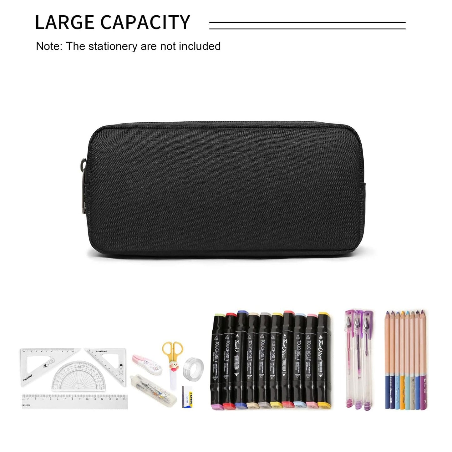 Della Gao Small Pencil Case Large Capacity Pencil Pouch Marker Pen Bag Coin Pouch Office Stationery Organizer (Balck)