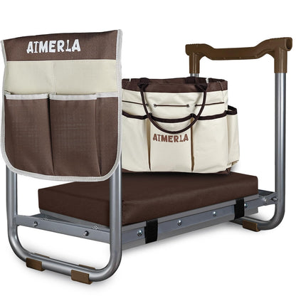 Aimerla K5 Foldable Kneeler Seat - Heavy Duty (Detachable Cloud Kneeler Pad) - Garden Stool - 2 Large Tool Bags - Portable Bench for Indoor & Outdoor