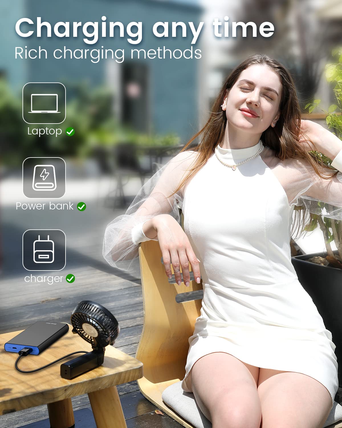 EasyAcc Handheld Fan Portable USB Fan 3 Speeds [Lifetime Service] 180° Foldable Powered Personal Mini Electric Fan With Rechargeable Battery Folding Adjustable Speeds Fan Home Travel Outdoor Black