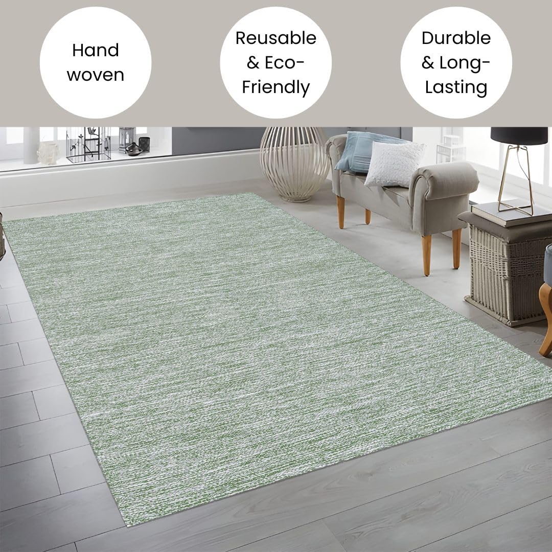 Threadvista Hand Woven Area Rug 4x6 Feet - Rustic Farmhouse Bohemian Accent Rug for Living Room Bedroom Kitchen Entryway Floor Mats Non Slip - Ideal for High Traffic Areas 100% Cotton Rug Green