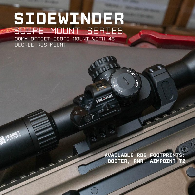 Monstrum Sidewinder Series Scope Mount with 45 Degree Canted Red Dot Sight Base | 30 mm Diameter | Picatinny