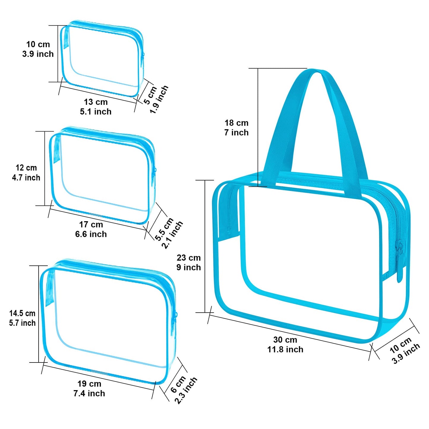 ANRUI Clear Toiletry Bag, 4 in 1 Travel Toiletry Bag, Large Capacity Waterproof and Leak-Proof Clear Makeup Bags, Airport Liquid Bag for Passing Through The Airport Security Quickly, Blue