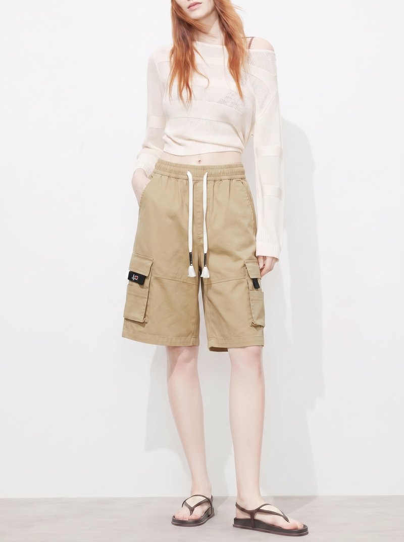 VtuAOL Women's Cargo Shorts Elastic Waist Comfy Cotton Loose Fit Shorts Khaki Asian XL/US 8-10
