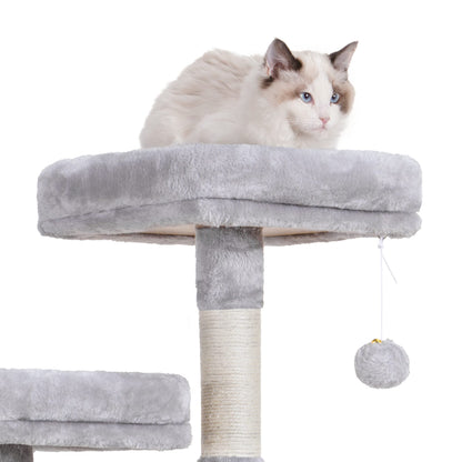 Heybly Cat Tree, Cat Tower for Indoor Cats, Multi-Level Cat Furniture Condo for Cats with Padded Plush Perch, Cozy Basket and Scratching Board, Light Gray HCT014W