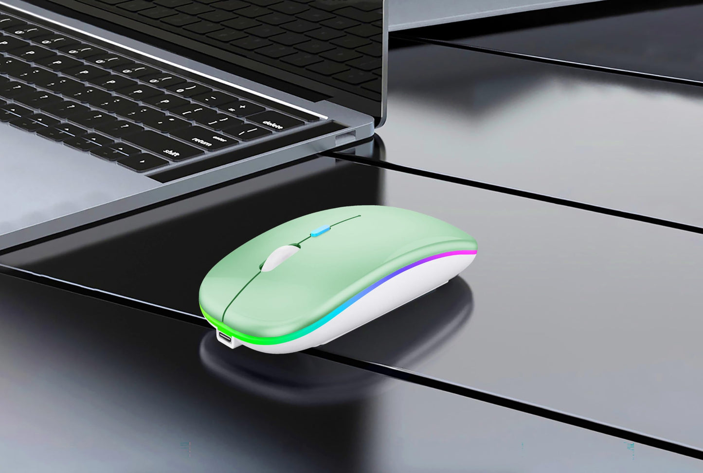 Wireless Bluetooth Mouse Rechargeable Laptop Mice with LED Lights Silent Slim Use(BT5.2 and 2.4G Portable USB Receiver)Dual Mode Computer Mouse for Laptop/iPad/Tablet/Apple/Computer/Mac(Black)