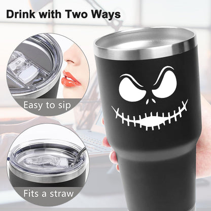 LXDAZSX 30OZ Jack Tumbler Stainless Steel Water Bottle Travel Mug Iced Coffee Cup with Handle Straw Lid Insulated Reusable Hot Cold Beverages Tumbler Smily