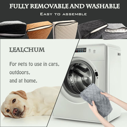 Lealchum Dog Booster Car Seat for Small/Medium Dogs,Puppy Portable Seat for Car with Elevated Cushion,Fully Detachable and Washable Pet Seat with Storage Pockets,Easy to Install (Black/Grey, Medium)