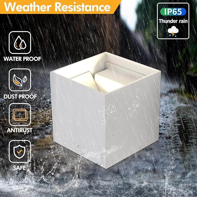 12W 4Pack Outdoor Wall Lights Exterior/Interior,LED White Outdoor Wall Sconces Light Fixtures Modern,IP65 Waterproof Square Aluminum Wall Lamps, Up and Down Lights 4500K Natural Lights