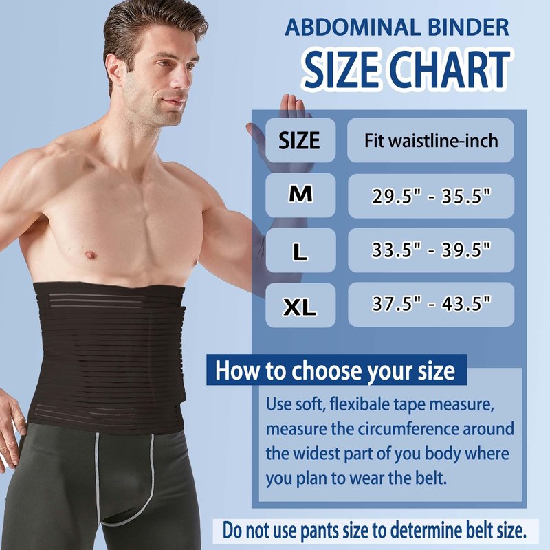 Reian Abdominal Binder for Post Surgery & Postpartum Recovery, Abdomen Hernia Support Belt for Women & Men (Black, Large)