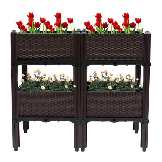 Raised Garden Bed Raised Elevated Garden Bed Planter Box Kit Vegetables Outdoor Plant Herbs, Self-Watering Plastic Planter for Indoor Outdoor Vegetables Fruits Potato Flowers All Weather