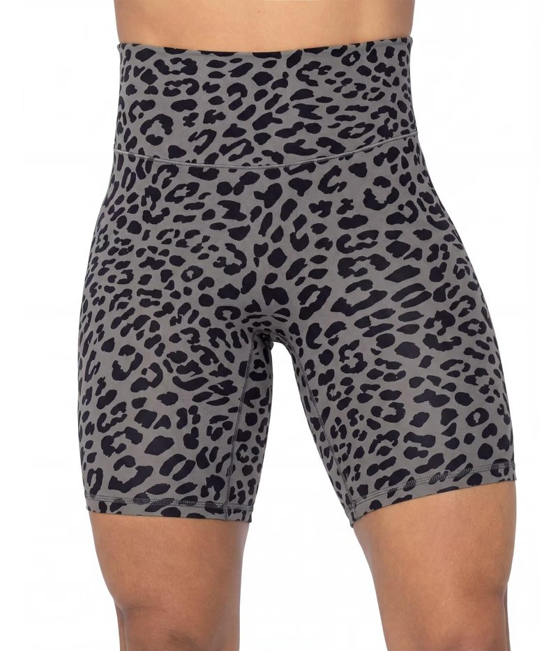 Sunzel 5" Waist Biker Shorts for Women No Front Seam Soft Yoga Workout Gym Bike Shorts Tummy Control Squat Proof Leopard Charcoal Gray Medium