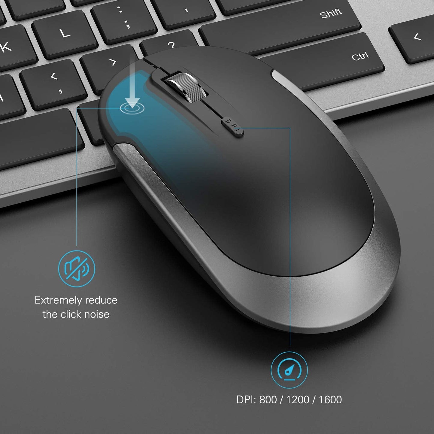 seenda Wireless Keyboard and Mouse Set, SK38 Ultra Slim Quiet USB Wireless Keyboard and Mouse Full Size QWERTY UK Layout with Numeric Keypad for Windows PC, Laptop, Computer, Black and Grey