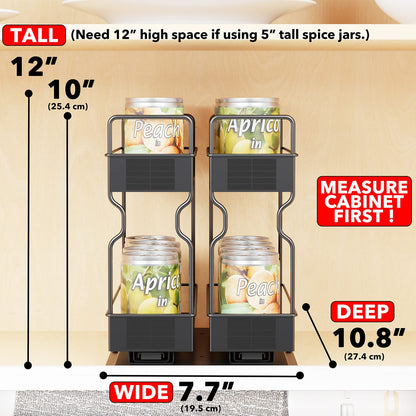 SpaceAid Pull Out Spice Rack Organizer for Cabinet, Heavy Duty Slide Out Seasoning Kitchen Organizer, Cabinet Organizer, with Labels, 5.2" W x10.75 D x10 H, 2 Drawers 2-Tier