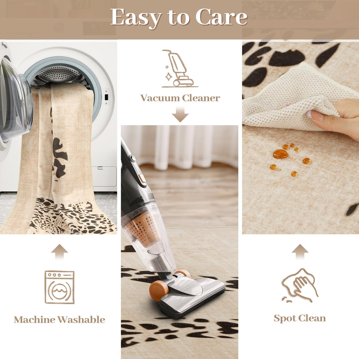 OJIA Leopard Print Rugs for Living Room Beige 8x10 Rug Washable Area Rugs for Bedroom, Modern Non-Slip Ultra-Thin Soft Large Carpet Non-Shedding Nursery Rug for Kids Playroom Dining Room Home Decor