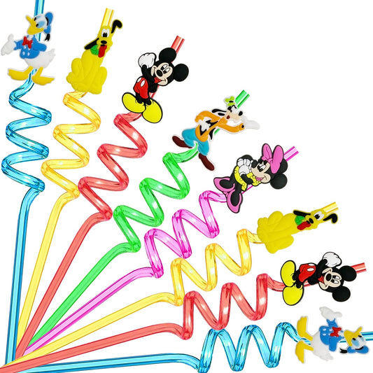 25pcs Mouse Straws Mouse Party Supplies Favors With 2pcs Cleaning Brush Plastic Reusable Straws Birthday Party Supplies Toys For Boys Girls Kids