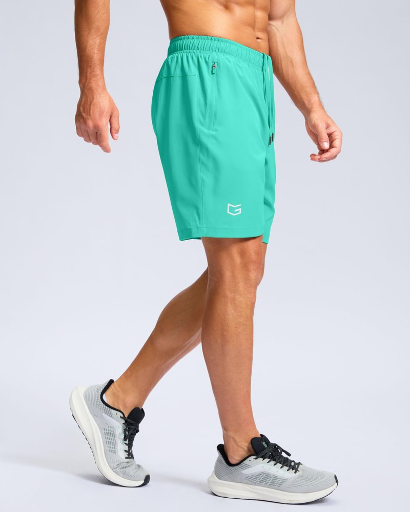 G Gradual Men's Athletic Running Shorts with Zipper Pockets Quick Dry 7"/ 5"/ 9" Workout Gym Shorts for Basketball Hiking(Light Green,7M)