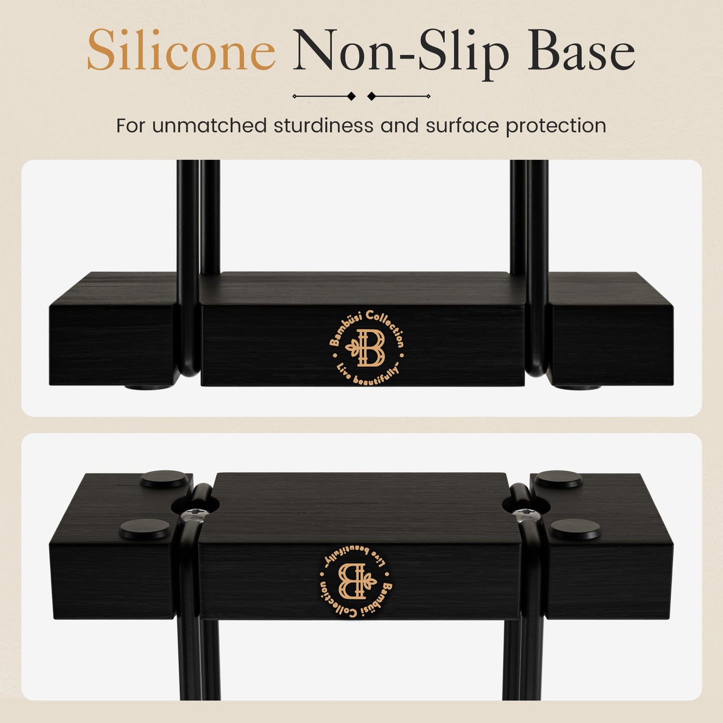 Black Napkin Holder for Table - Modern Napkin Dispenser, Bamboo and Iron Design, Non-Slip, Suitable for Kitchen, Dining, Farmhouse, Cocktail, Picnic, Bar, Outdoor Use - Holds Paper Napkins, Mail, Bill