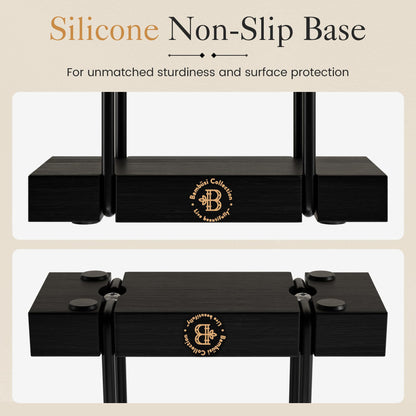 Black Napkin Holder for Table - Modern Napkin Dispenser, Bamboo and Iron Design, Non-Slip, Suitable for Kitchen, Dining, Farmhouse, Cocktail, Picnic, Bar, Outdoor Use - Holds Paper Napkins, Mail, Bill