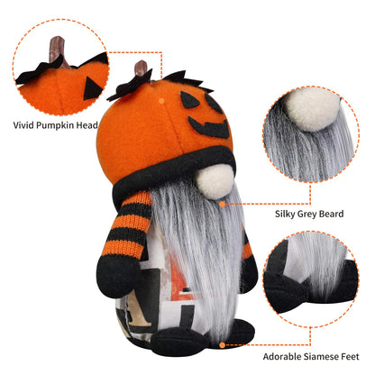 Halloween Gnome Decorations,2 Pack Handmade Pumpkin Face Hats Swedish Tomte Nordic Plush Elf Doll Nisse Adorable Fall Gnomes for Halloween Home and Office Decor