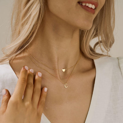MOMOL 18K Gold Plated Stainless Steel Layered Heart Initial Necklace Personalized Tiny Letter A Choker Necklace Monogram Name Necklace for Women