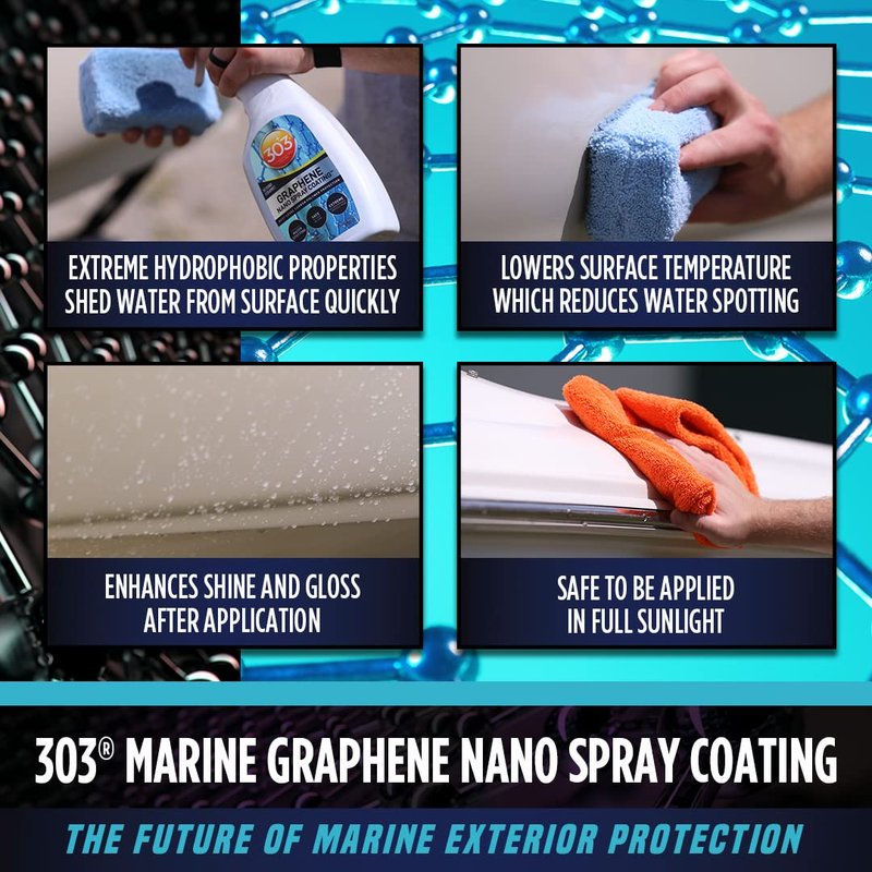 303 Products Marine Graphene Nano Spray Coating - Next Level Protection - Enhances Gloss and Depth - Reduces Water Spotting - UV Ray Protection- Safe to Use in the Sun - 32 fl. oz. (30251), White