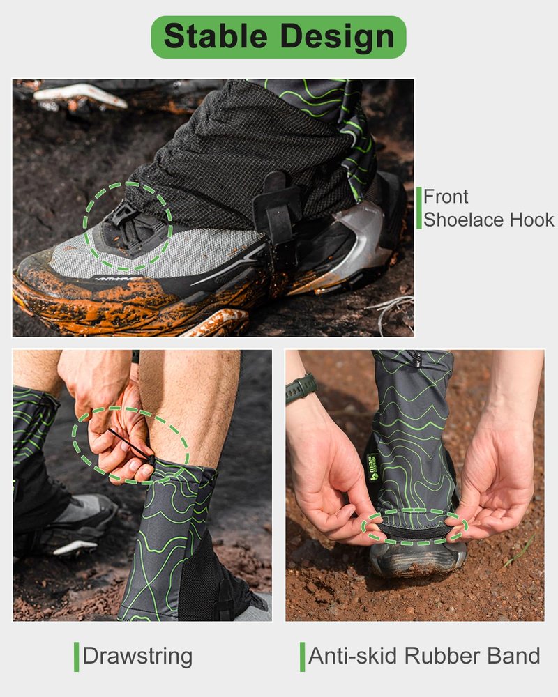 Danuosie Trail Gaiters, Low Ankle Shoe Gaiters for Hiking Boots, Waterproof Boot Gators Protectors for Walking, Running & Hunting - Keeps Sand, Mud & Debris Out
