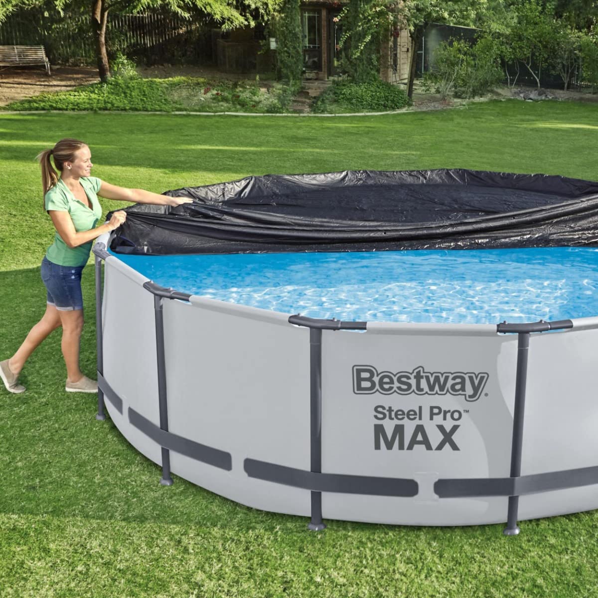 Bestway 12 feet Steel Frame Swimming Pool Cover, 58037E, Blue