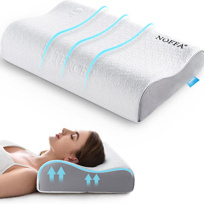 NOFFA Memory Foam Pillow, Cervical Orthopedic Pillows for Neck Support, Deep Sleep Pillow Queen Size 60 x 38 cm