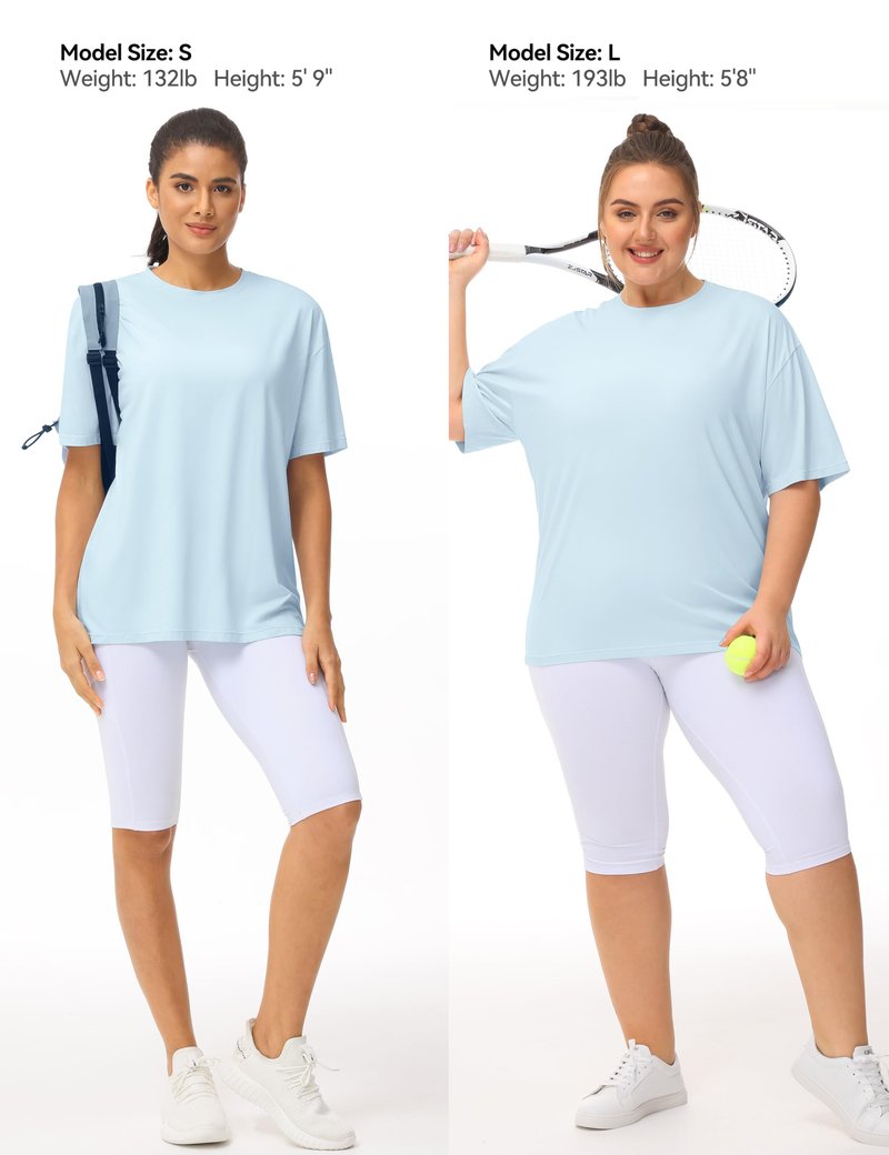 THE GYM PEOPLE Women's Casual Oversized T-Shirts Summer Crewneck Short Sleeve Workout Basic Tee Tops Light Blue