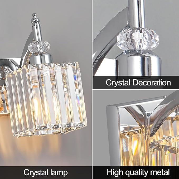 Crystal Vanity Lights Chrome 2 Light Bathroom Light Fixtures Over Mirror Modern Vanity Light for Bathroom