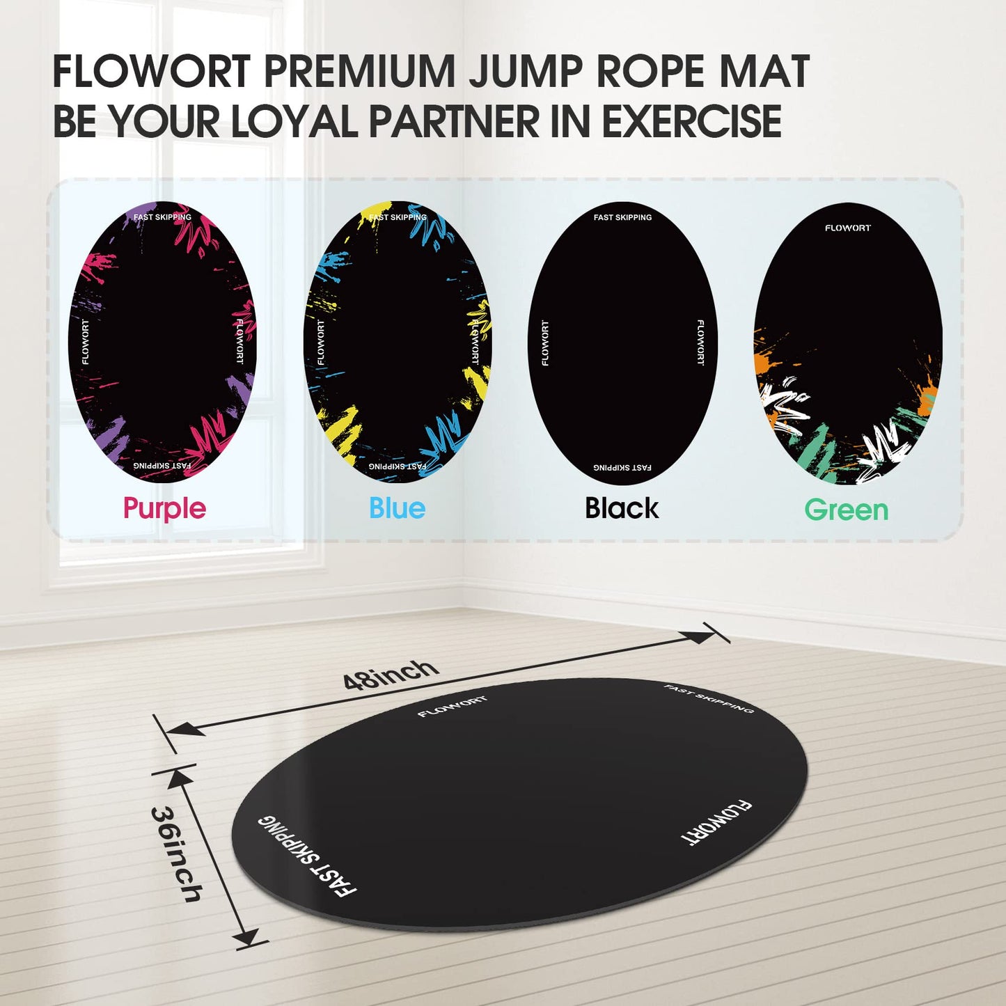 Jump Rope Mat，Large Rubber Exercise Indoor Outdoor，Shock Absorbing Mat Non-Slip Oval Design for Floor & Rope Protection, Workout Mats for Home Gym Flooring(Black)