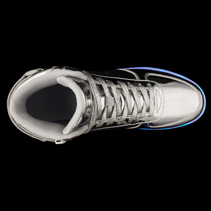 DIYJTS Kids LED Light Up Shoes, Fashion High Top LED Sneakers USB Rechargeable Glowing Luminous Shoes for Boys Girls Toddler Child Silver