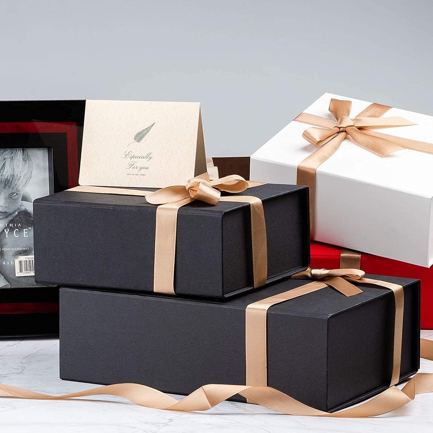 LIFELUM Gift Box 13.5''x10''x4'' Large Black Gifts Boxes with Magnetic Lids Luxury Gift Box for Groomsman Proposal Gifts Contains Card, Ribbon, Filler Birthday Gift Packing