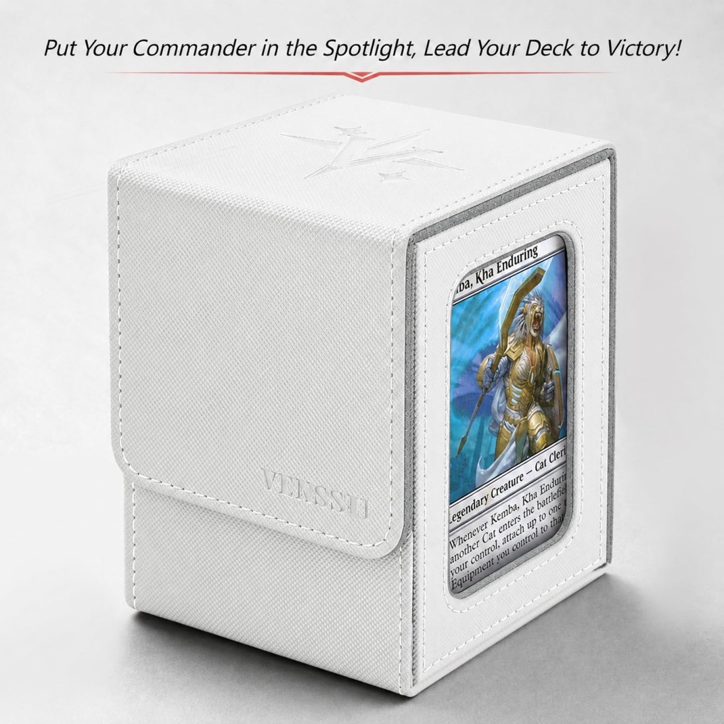 Venssu MTG Deck Box for Commander Display,Card Deck Box Fits 100 Double Sleeved Cards, TCG Card Storage Box (White and Grey, 1 window)