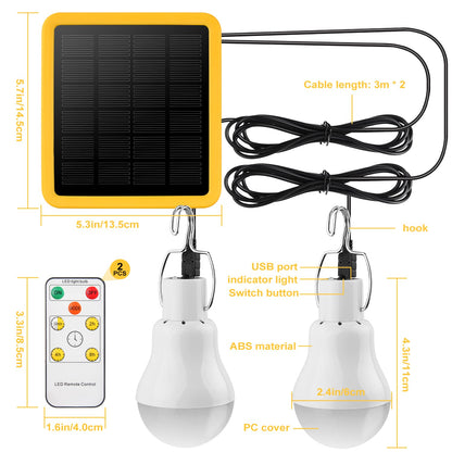 2 Pack Solar Powered Led Shed Light Bulb, TechKen Portable Lantern Lamp with Panel for Indoor Outdoor Kitchen Garden Patio Yard Hiking Camping Tent Fishing (UK4)