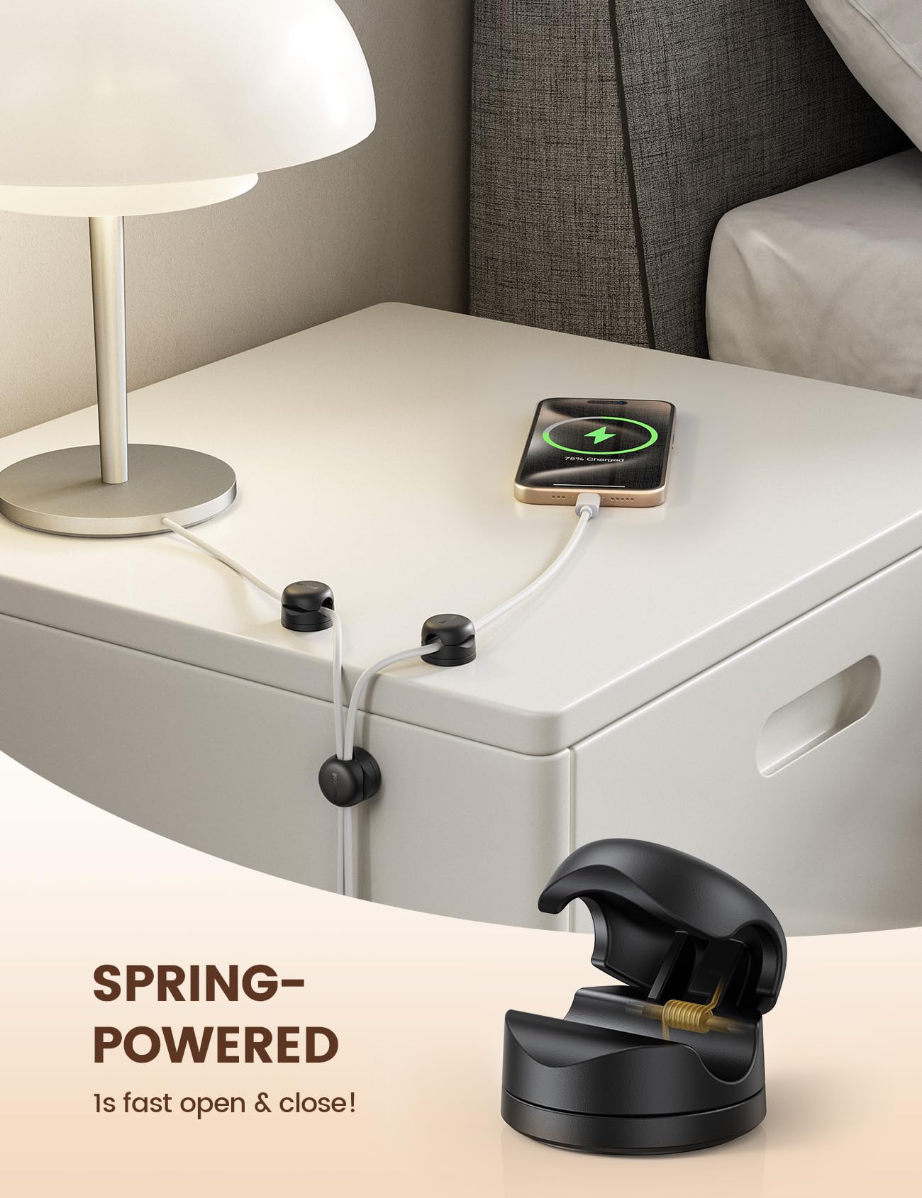 6Pack Rotatable Cord Organizer, Spring Cable Clips - Lamicall [1s Lock] Cord Holder, Desk Phone Charger Cable Management, No-Residue Adhesive Wire Organizer Keeper for Nightstand, Office Accessories