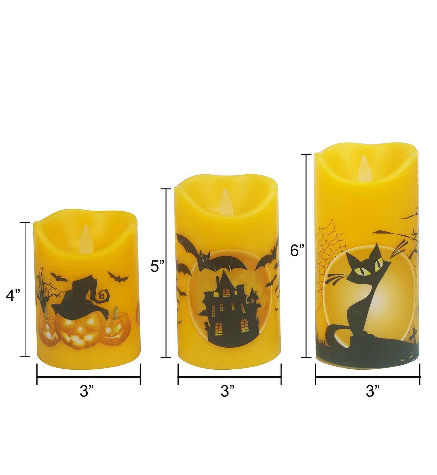 CANDLE CHOICE Halloween Flameless Candles with Remote Timer Real Wax Realistic Flickering Fake Electric Battery Operated LED Pillars with Halloween Theme Decals for Halloween Party Decorations 3 Pack