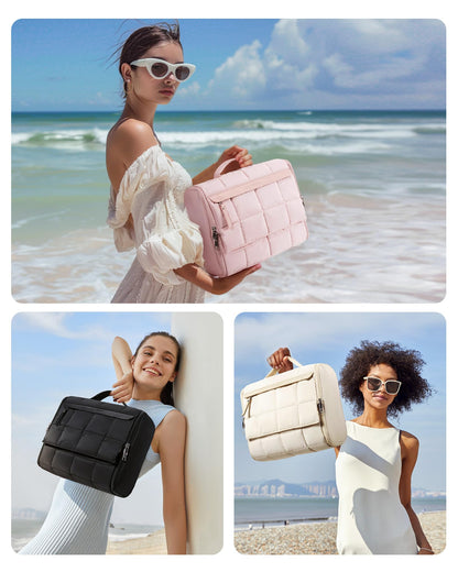 BAGSMART Travel Toiletry Bag, Extra Large Full-open Hanging Toiletry Bag for Women, Puffy Cosmetic Makeup Bag Organizer with Handle for Accessories, Essentials, Toiletries (Black 13''L)