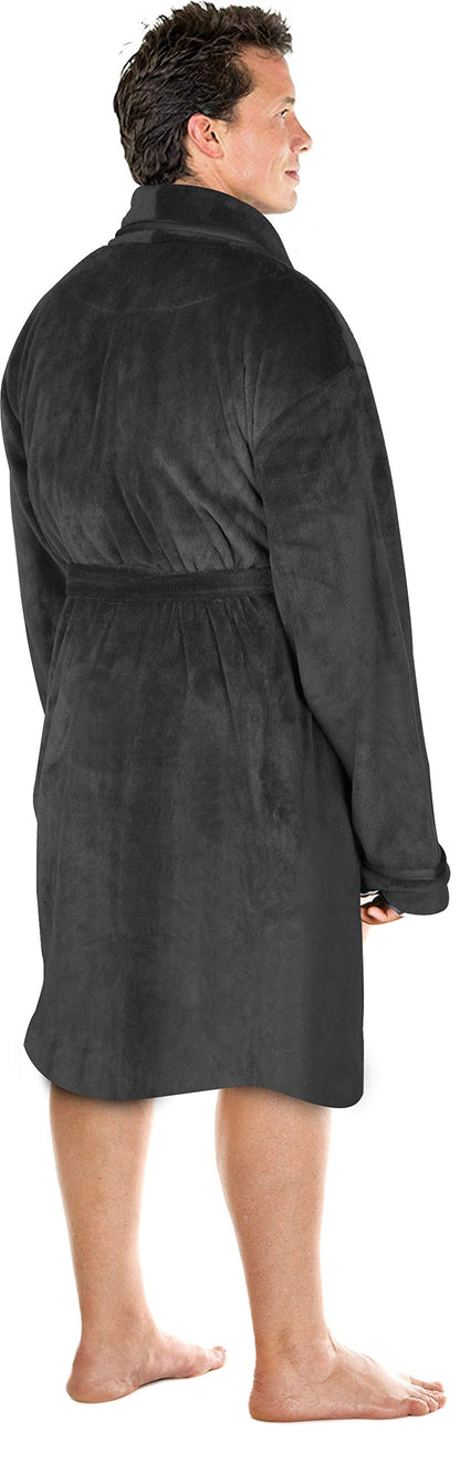 NY Threads Luxury Men Dressing Gown Super Soft Fleece Bath Robe Cozy Shawl Collar Loungewear and Nightwear, Large, Grey
