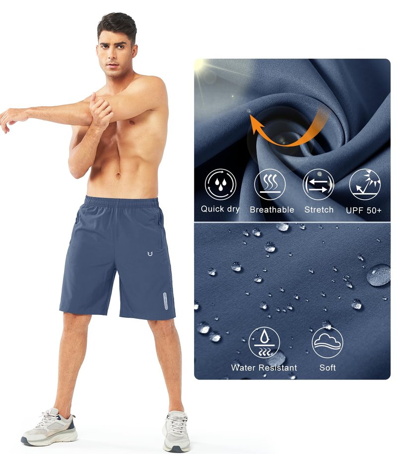 NORTHYARD Men's Athletic Running Shorts Gym Workout 7"/9"/5" Quick Dry Lightweight Sports Basketball Tennis 3 Zipper Pockets FEDERALBLUE-9inch S