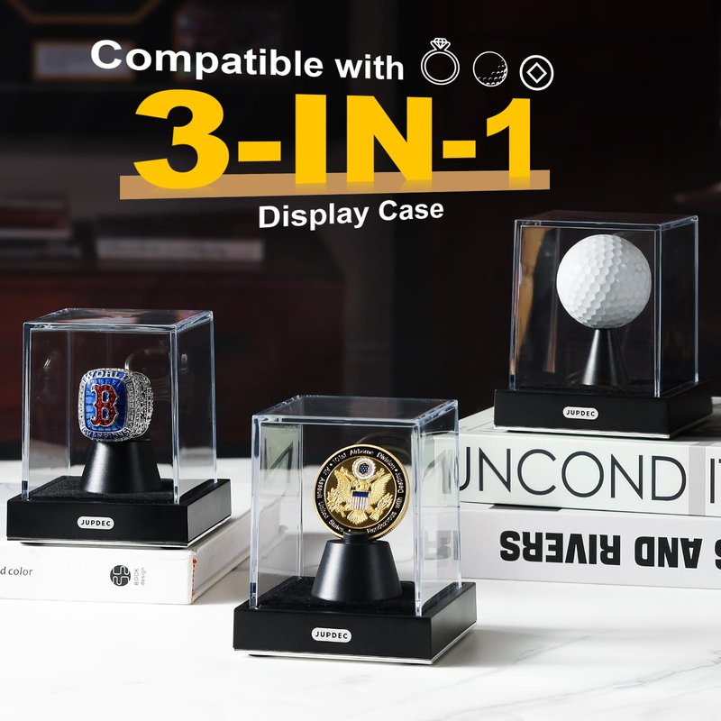 JupDec Coin Display Case, Clear Acrylic Single Coin Holder with Durable Base, Dustproof Cube Showcase with Black Velvet Interior, Ideal Gift for Challenge Coin Fans & Collectors