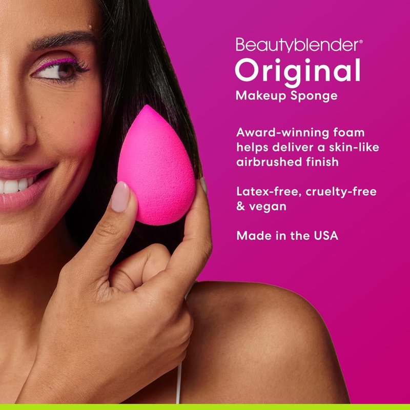 Beautyblender Original Pink Makeup Sponge | Super-Soft Blending Foam for Foundations, Powders and Creams | Reusable & Washable, Vegan & Cruelty-Free, Streak-Free Finish