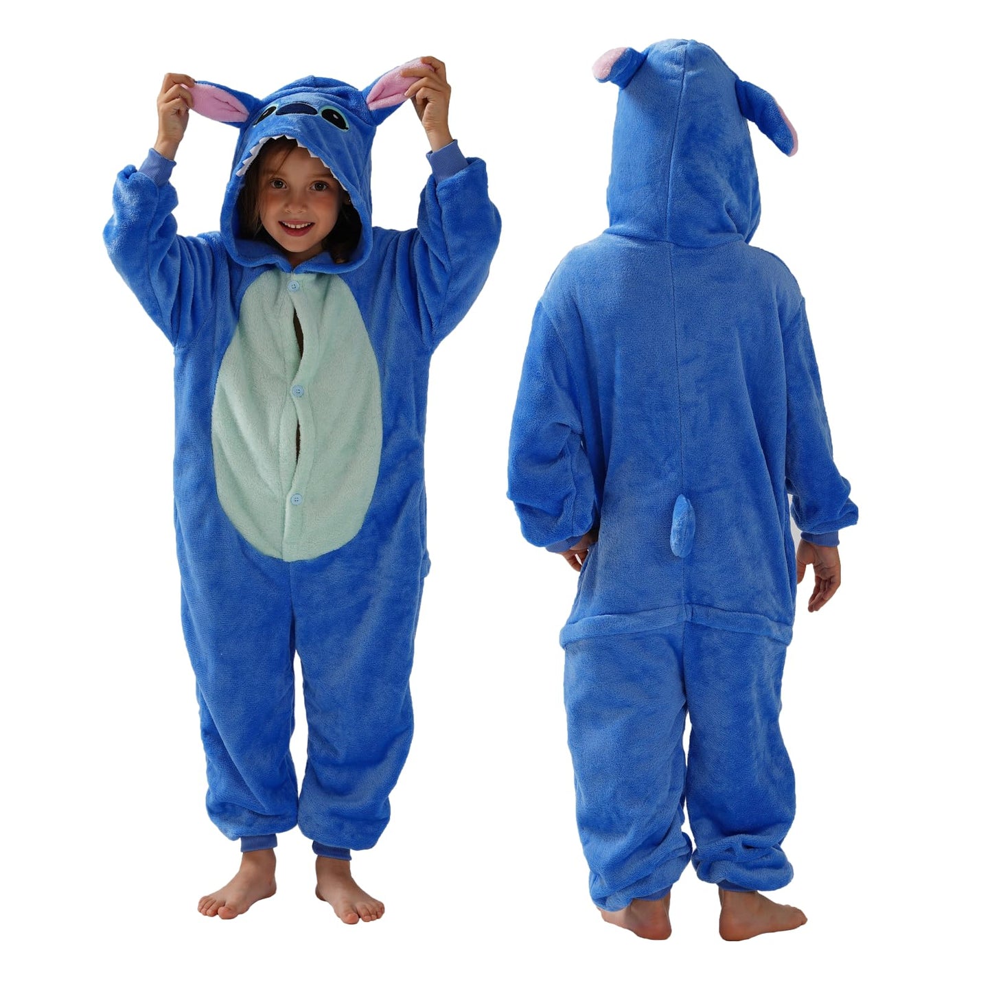 SCOPUCI Unisex Children Animal Onesie Pajamas,Kids Flannel Halloween Cosplay Costume/Homewear/Sleepwear (Blue-a,9-10 Years)