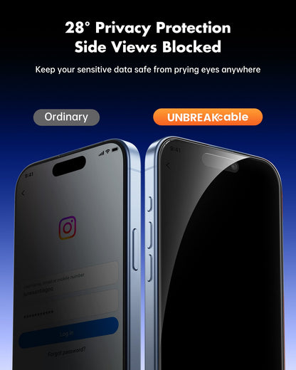 UNBREAKcable Privacy Screen Protector for iPhone 14/ iPhone 13/13 Pro, Tempered Glass [True 28°Anti Spy] [9H Hardness] [Case Friendly] Private Protector for iPhone 6.1" - 2 Pack